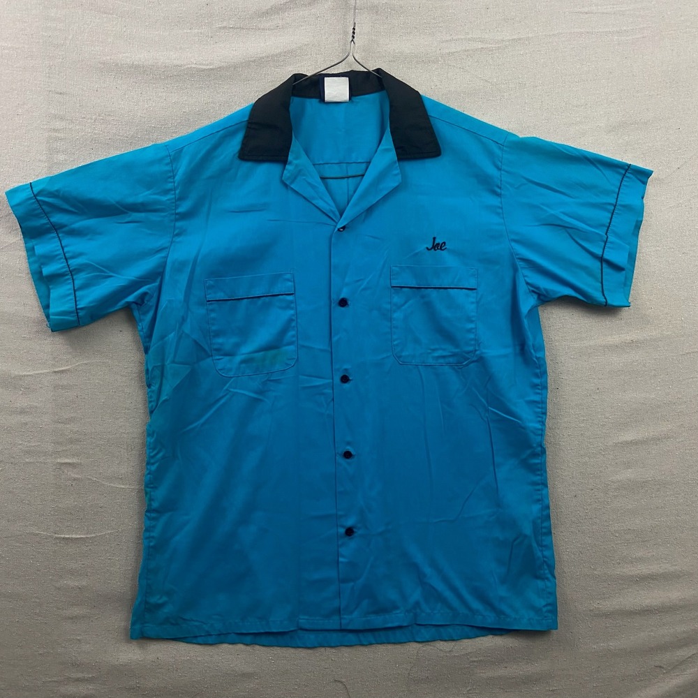 Hilton Bowling Shirt‎ Mens Large Turquoise Scotties Knickerbockers Vintage USA
